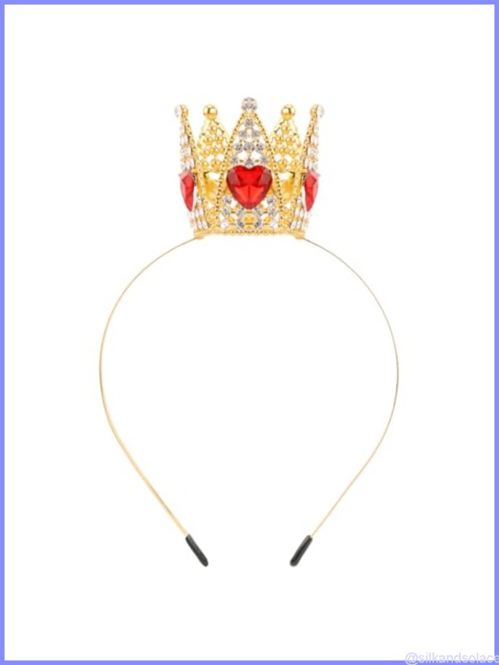 Queen of Hearts Crown Headband Gold Metal Rhinestone Costume Hair Accessory